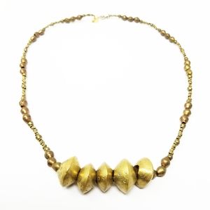Akola Hand crafted African Gold Beaded Chunky Choker Necklace EUC Retails $200